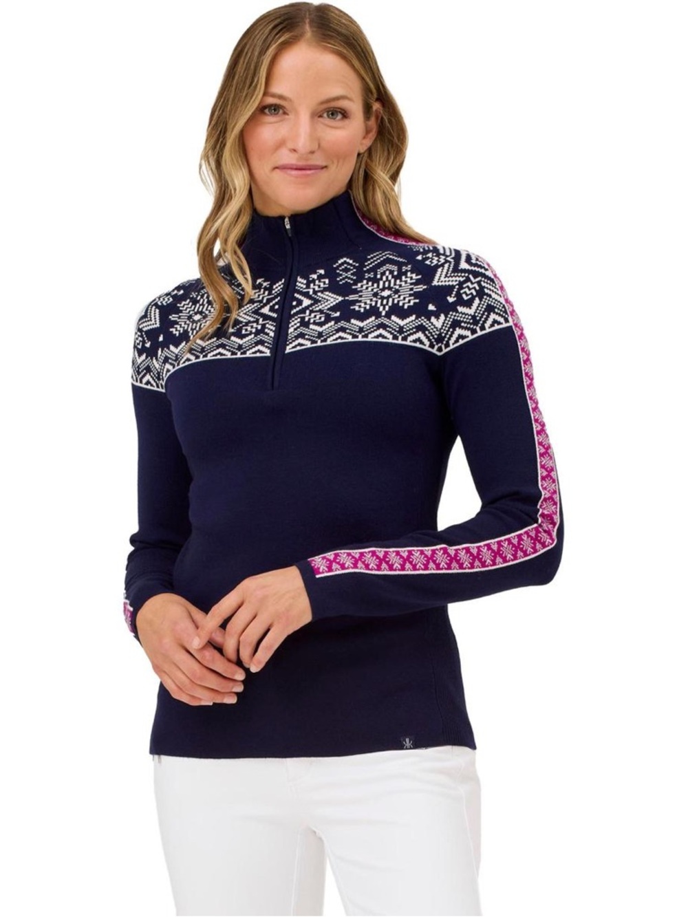 Krimson Klover Women's Summit 2.0 Fair Isle Navy Zip Neck Sweater— Womens S
